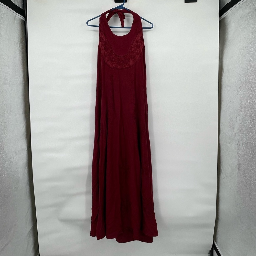 Holy clothing NWT Burgundy Renaissance romantic tie neck halter maxi dress